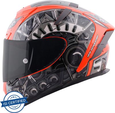 Steelbird SA-2 Terminator 2.0 Aerodynamic Full Face Helmet Motorbike Helmet(Glossy Fluo Red Grey with Smoke Visor)