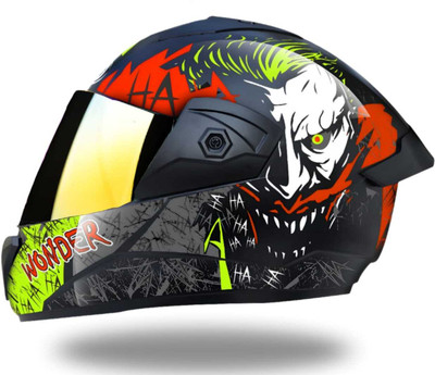Agx Wonder Joker with Rainbow Visor ABS Material Unisex Motorbike Helmet(Red)