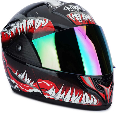 FOROLY Jazz Venom Full Face ABS Material with Rainbow Anti UV visor Motorbike Helmet(Red)
