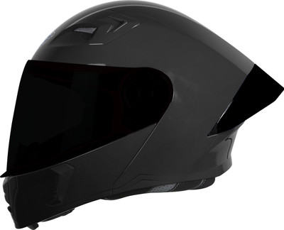 Steelbird SBA-20 7Wings ISI Certified Flip-Up Helmet for Men & Women with Inner Sun Shield Motorbike Helmet(Glossy Black with Black Spoiler and Smoke Visor)