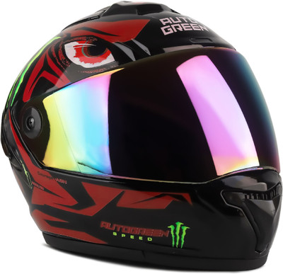Agx Speed Monster with Anti UV Rainbow Visor ABS Material Unisex Motorbike Helmet(Red)