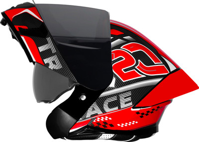 Steelbird SBA-20 Trace ISI Certified Flip-Up Graphic Helmet for Men Motorbike Helmet(Glossy Black Red)