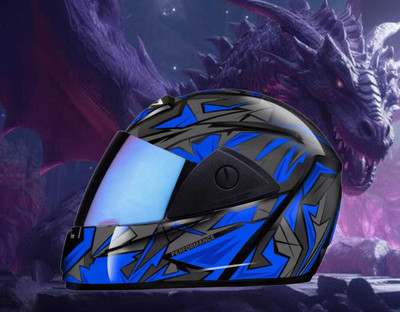 FOROLY Dragon Full Face ABS Material with Rainbow visor Motorbike Helmet(Blue)