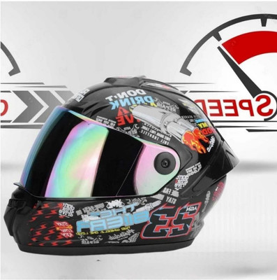 FOROLY Autogreen Speed Biker with Rainbow Visor (O-1) Motorsports Helmet(Multicolor)