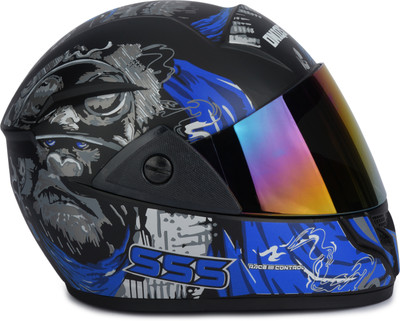 Racing-1 Gorilla Full Face Abs Material With Anti UV Rainbow Visor Unisex Motorbike Helmet(Blue)