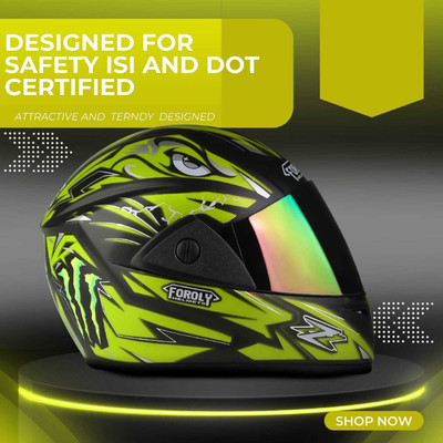 FOROLY Jazz Monster with Rainbow Visor ABS Material Motorbike Helmet(Green)