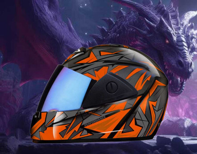 FOROLY Rado Drag-on Full Face ABS Material with Rainbow visor Motorbike Helmet(Orange)