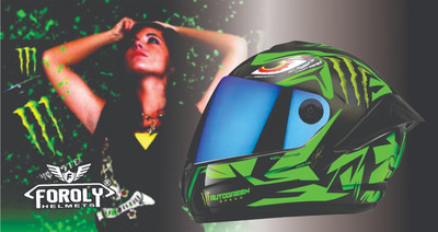 FOROLY Speed Autogreen Full Face ABS Material with Rainbow Visor Motorbike Helmet(Green)