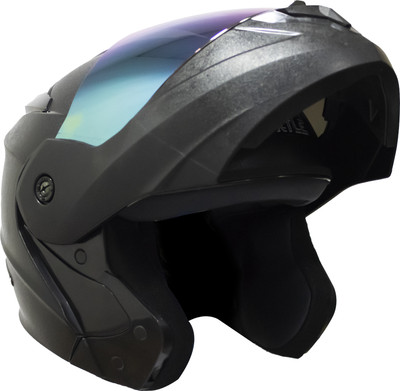 TURTLE Mighty Flip-up Full Face Rainbow Visor L-60 cm Motorbike Helmet(Black)