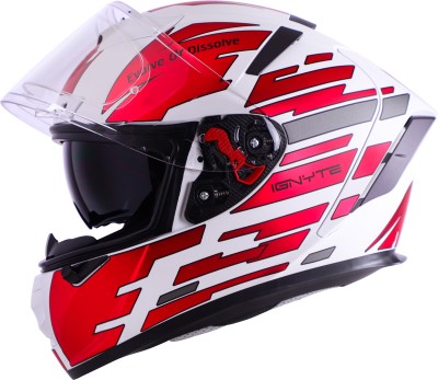 IGNYTE IGN-4 Chrome ISI/DOT Certified Full Face Graphic Helmet with Inner Sun Shield Motorbike Helmet(Glossy White Red with Anti Fog Clear Visor)