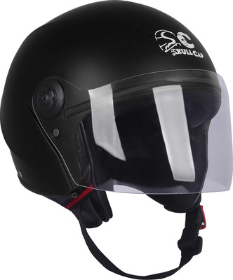 SKULLCAP ABS Material Half Face Stylish Helmet with Plain Visor For Men Motorbike Helmet Motorbike Helmet(Black)