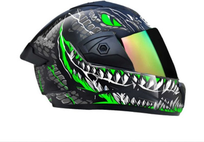FOROLY Wonder Smk with Rainbow Visor ABS Material (VX-1) Motorbike Helmet(Green)