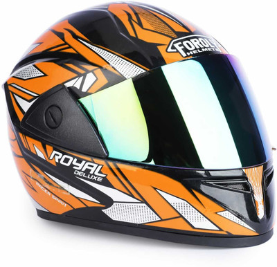 FOROLY Jazz Royal Full Face ABS Material with Rainbow visor Motorbike Helmet(Orange)