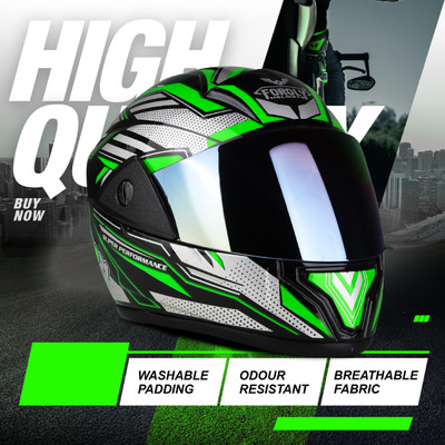 FOROLY D2 Fullface ABS Material with Rainbow Visor Unisex Motorbike Helmet(Green)