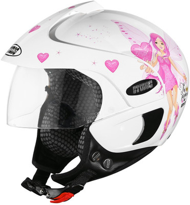 STUDDS Kids D2 Open Face KIDS Helmet For Girl's Motorbike Helmet(White Pink)