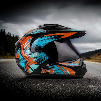 Agx X8 Cyber with Anti UV Rainbow Visor ABS Material Unisex Motorbike Helmet(Orange)