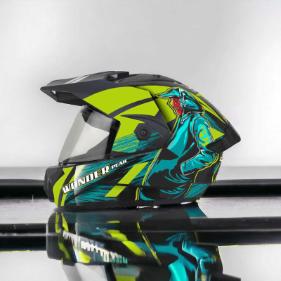 FOROLY Wonder Cap Cyber Spoiler ABS Material with Rainbow visor Motorbike Helmet(Neon)