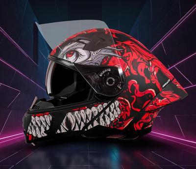 Steelbird Air SBA-20 ISS DRACO Flip Up ISI Certified Medium With Inner Smoke Sun Shield Motorsports Helmet(GLOSSY BLACK WITH RED)