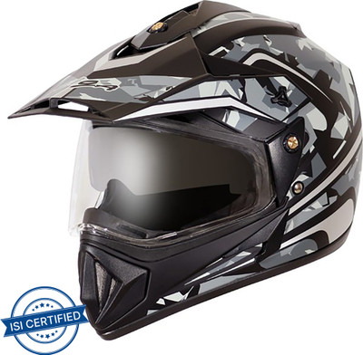 VEGA Off Road D/V Camo Motorbike Helmet(Dull Black Silver)