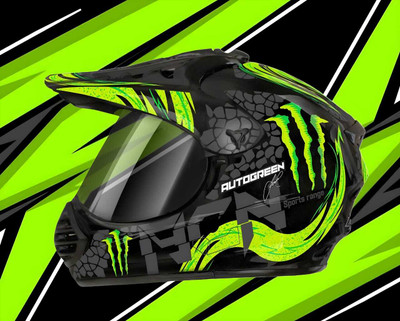 Agx Autogreen X7 Agn Monster ABS Material with polycarbonate Visor Motorbike Helmet(Green)