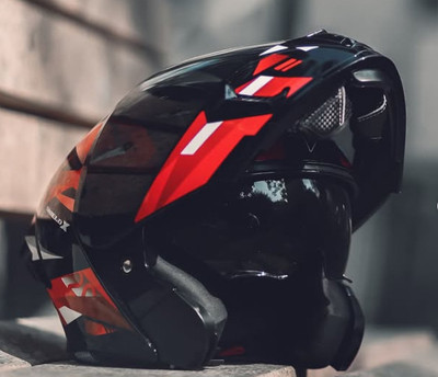Steelbird Air SBA-20 Shield X ISI Certified Flip-Up Graphic Helmet for Men and Women Motorbike Helmet(Glossy Black Red)