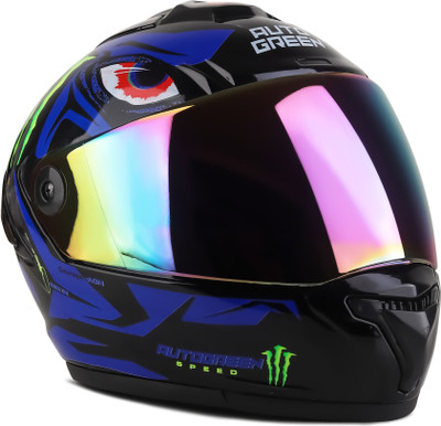 Agx Speed Monster with Anti UV Rainbow Visor ABS Material Unisex Motorbike Helmet(Blue)