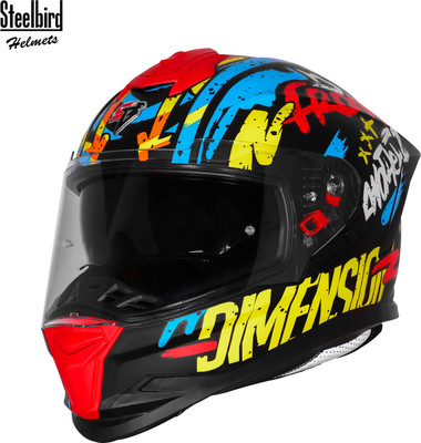 Steelbird SBH-57 Fighter F10 ISI and DOT Certified Full Face Helmet for Men Motorbike Helmet(Glossy Black Neon Red)