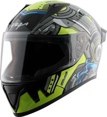 VEGA Bolt Superhero Full Face Black Neon Yellow Large Size Motorbike Helmet(Glossy)