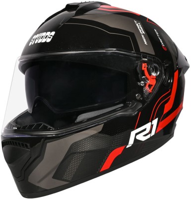 STUDDS Drifter R1 ISI & DOT Certified Full Face Helmet with Inner Sun Visor and Spoiler Motorbike Helmet(BLACK N2 - RED)