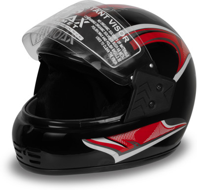 NOAX Full Face Red Sticker glossy 0.9 Motorbike Helmet(Black)
