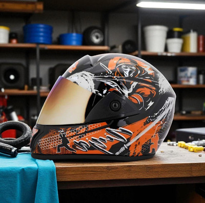 deletion Ninja Rado with Rainbow Visor ABS Material (NN-1) Motorbike Helmet(Orange)