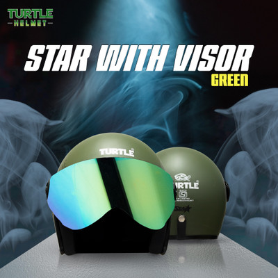 TURTLE Star-Wth-Vis-L-60-Green-RainBw_HOF@ Motorbike Helmet(Green)