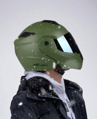 TRINOS Deletion Flipup ABS Material with Rainbow Visor (KK-1) Motorbike Helmet(Green)