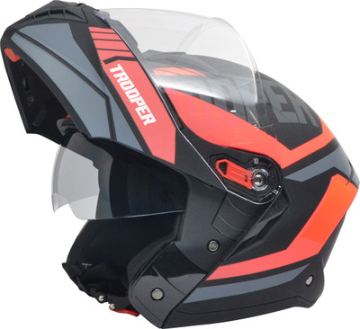 STUDDS Trooper D1 Flip-up Full Face with Dual Visor Motorbike Helmet(Matt Black N8)