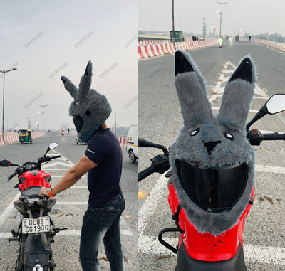 SRPHERE Grey Pikachuu Style Bunny Helmet Cover For Full Face Helmet Motorbike Helmet(Grey)