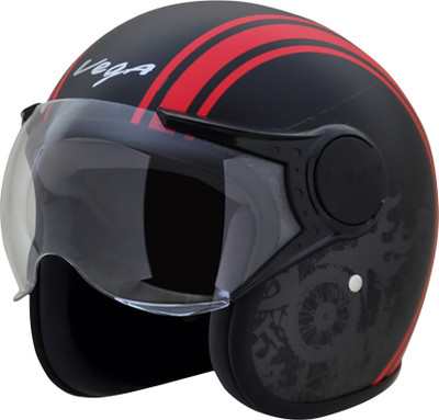 VEGA Jet Old School Motorbike Helmet(Dull Black Red)