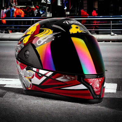 Agx Rado Mars with Anti UV Rainbow Visor ABS Material Unisex Motorbike Helmet(Red)