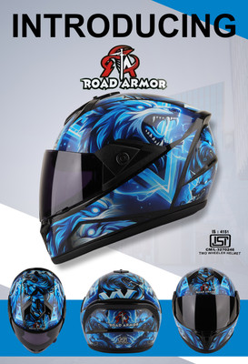 ROAD ARMOR ABS Material Full Face Black Visor, UV Scratch Resistance Motorbike Helmet(SKYBLUE)