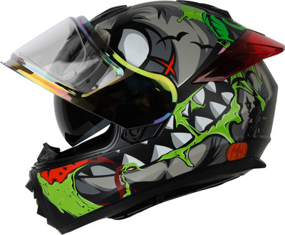 IGNYTE IGN-8 Pumpkin ISI/DOT Certified Full Face Graphic Helmet with Inner Sun Shield Motorbike Helmet(Matt Black Grey with Red Spoiler)
