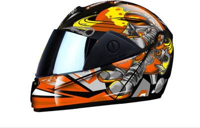 FOROLY Rado Energy Mars Full Face ABS Material with Rainbow Visor Motorbike Helmet(Orange)