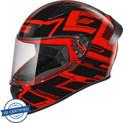 STUDDS Thunder Full Face Helmet D3 with Clear Visor (Red N9, L) Motorbike Helmet