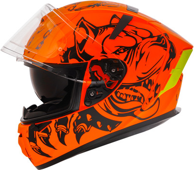 IGNYTE IGN-4 Pitbull ISI/DOT Certified Full Face Graphic Helmet with Inner Sun Shield Motorbike Helmet(Glossy Fluo Orange Black with Anti Fog Clear Visor)