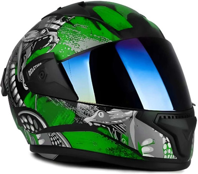 FOROLY Deletion Snake ABS Material with Rainbow visor and Spoiler Motorbike Helmet(Green)