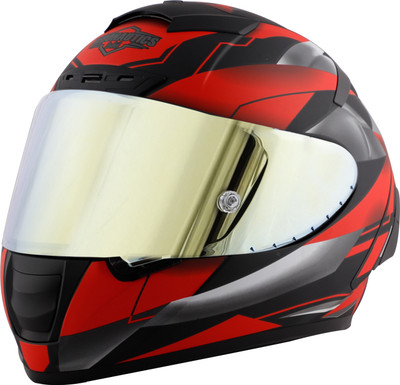 Steelbird SA-2 Metallic ISI Certified Full Face Graphic Helmet Motorbike Helmet(Matt Black Red with Gold Visor)