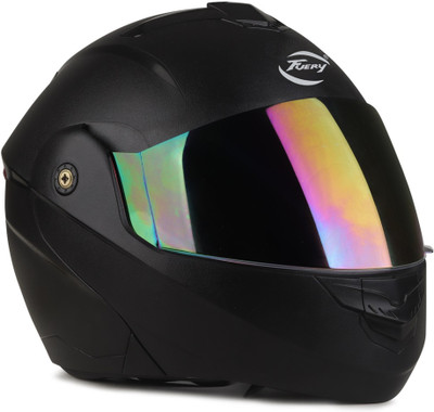fuery Rainbow flipup Black helmet for adults RFU-15 Motorbike Helmet(Black)