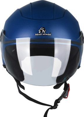 ROAD ARMOR ABS Material Open Face Clear Visor, UV Scratch Resistance for men only in M Size Motorbike Helmet(Blue)