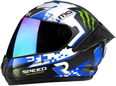 Agx Speed 23 with Anti UV Rainbow Visor ABS Material Unisex Motorbike Helmet(Blue)