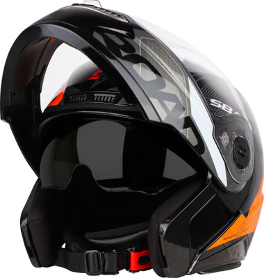 Steelbird Air SBA-7 ISS ROAD MATT BLACK ORANGE M SIZE 580 MM FLIP UP HELMET Motorbike Helmet(MATT)