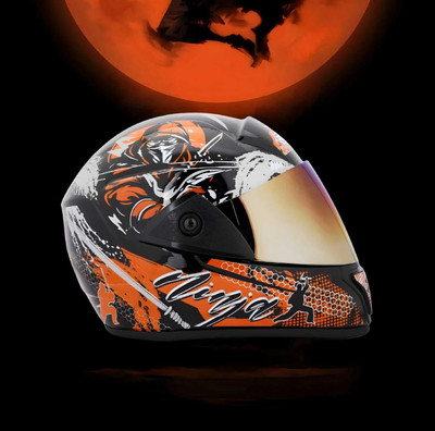 FOROLY Rado ninja fighter Full Face ABS Material with Rainbow visor Motorbike Helmet(Orange)