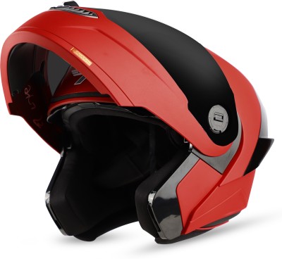 Steelbird SBA-8 7Wings ISI Certified Flip-Up Helmet for Men and Women Motorbike Helmet(Matt Sports Red with Smoke Visor)